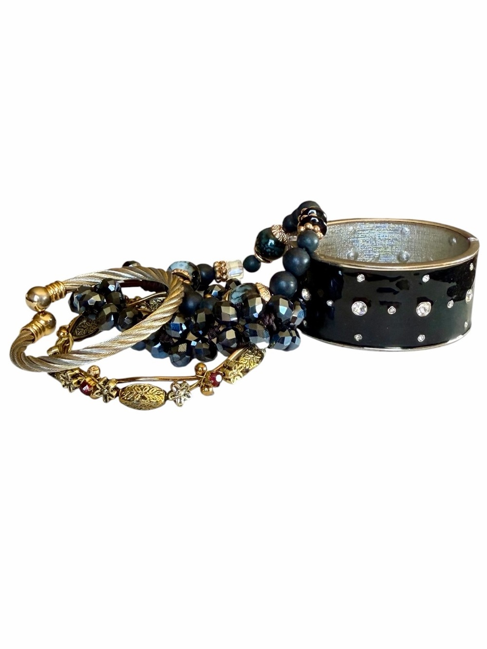 Costume Jewelry Gold Black Silver Stacking Bracelets Jewelry Lot